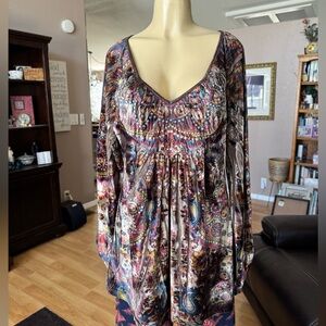 One World colorful velvet & knit bohemian blouse-size XL